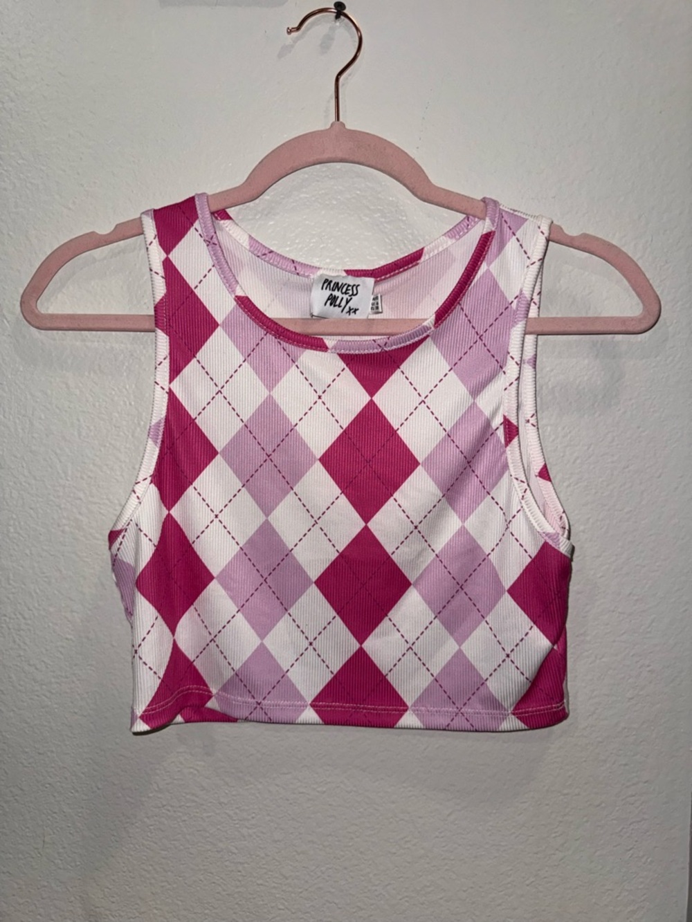 Princess Polly Pink Argyle Crop Tank